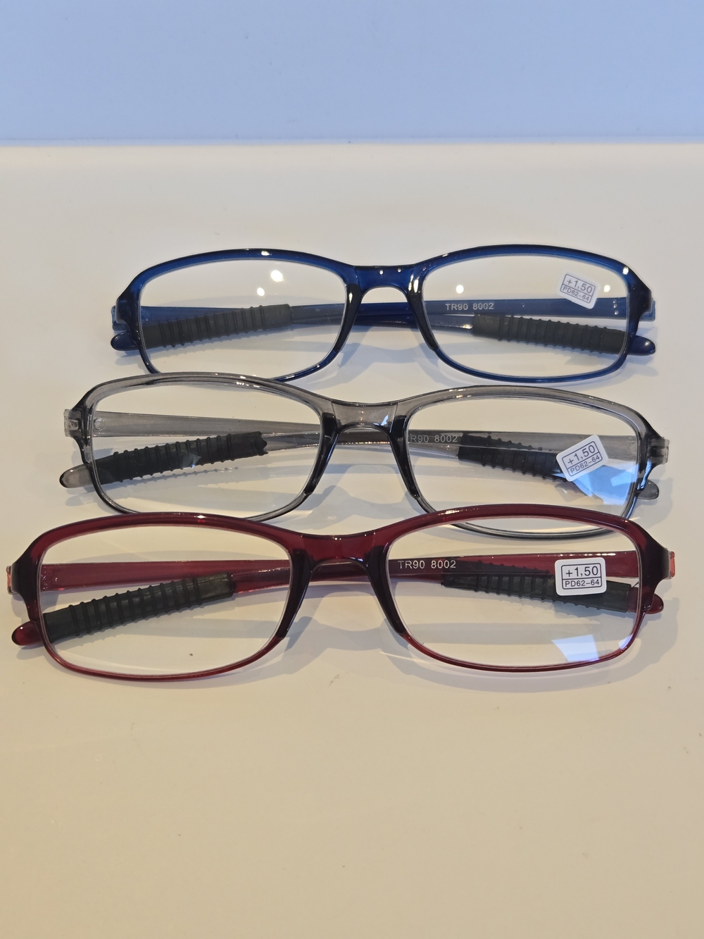 PROFLEX SpareSpecs Flexible Reading Glasses 3pcs Oval Blue Gray Red +1.50